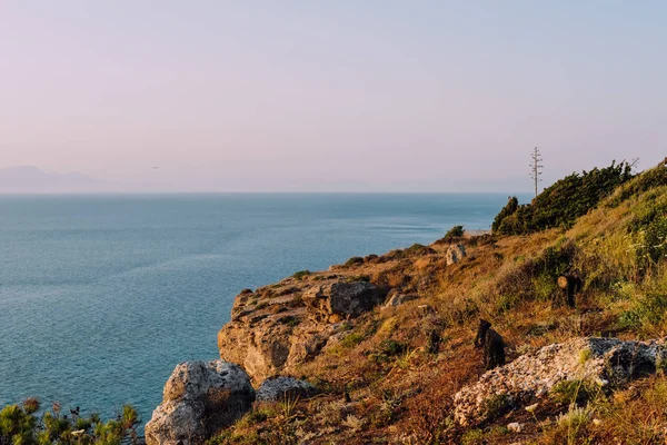 Rhodes Griekenland Circa Juni 2018 Egeïsche Zee Bij Zonsondergang Aan — Stockfoto
