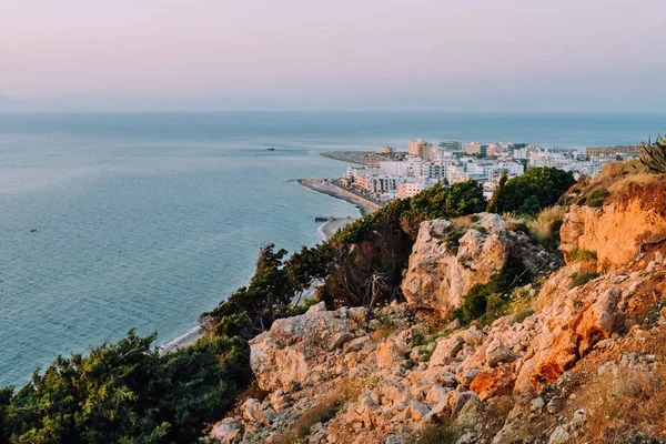 Rhodes Griekenland Circa Juni 2018 Egeïsche Zee Bij Zonsondergang Aan — Stockfoto