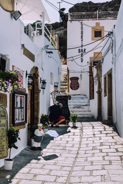 Lindos Phodes Greece Circa June 2018 Narrow Wavy Streets Labyrinths — 图库照片