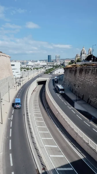 Marseille France Circa September 2019 Highway Surrounded Tall Walls Center — Stock Photo, Image