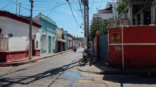 Santa Marta Colombia Circa March 2020 Straat Met Cafés Restaurants — Stockfoto