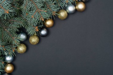 Noel ağacı dalları ile yaratıcı dekorasyon model, gümüş ve altın baubles. Kavramı