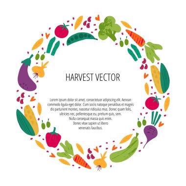 Sebze el çizilmiş vektör yuvarlak çerçeve