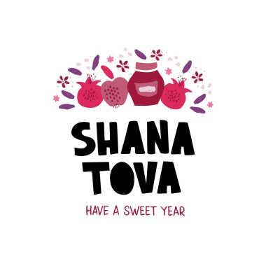 Shana Tova tatlılar düz vektör afiş şablonu