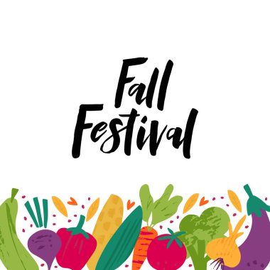 Güz festivali düz vektör afiş şablonu