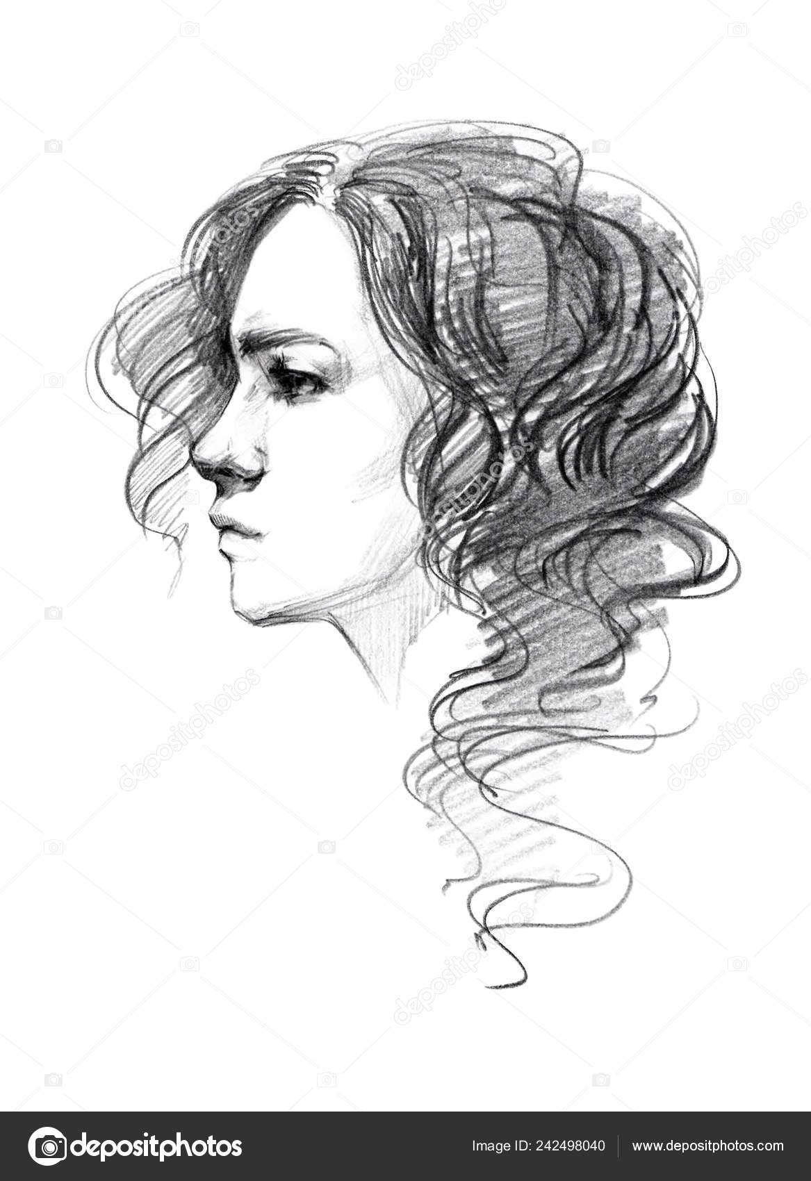 Portrait Sketch Young Beautiful Girl Fast Pencil Drawing Cute Girl