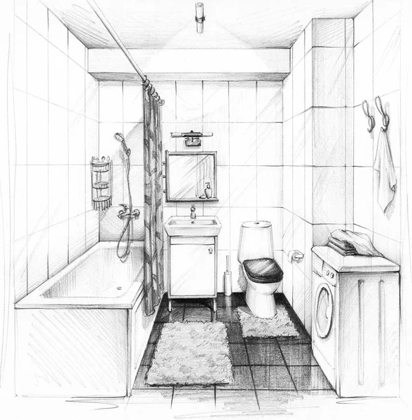 interior sketch bathroom design in a modern style conciseness and simplicity pencil drawing