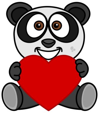gülümseyen panda bir kalp bir hediye olarak aldığı mutlu