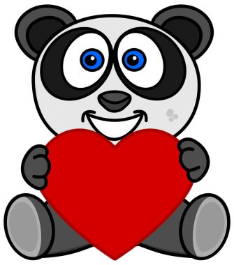 gülümseyen panda bir kalp bir hediye olarak aldığı mutlu
