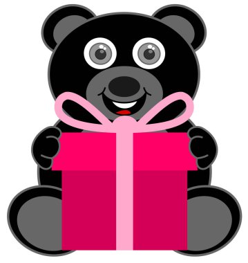 bir hediye almak için mutlu bir siyah oyuncak ayı