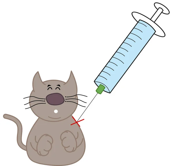 Cat Who Gets Vaccinated Syringe — Stock Vector