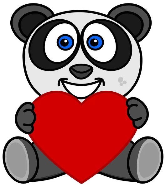 Gülümseyen Panda Bir Kalp Bir Hediye Olarak Aldığı Mutlu — Stok Vektör