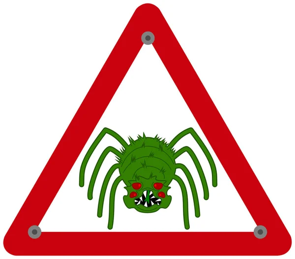 Danger Sign Very Scary Green Spider — Stock Vector