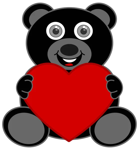 Ein Schwarzer Teddybär Freut Sich Über Ein Herz — Stockvektor