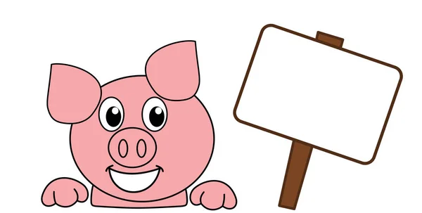 Une Tête Cochon Souriante Heureuse Avec Panneau Affichage — Image vectorielle