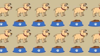 Evcil hayvan mağazası ve evcil hayvan bölümünde bir köpek ve bir yemek kase - animasyon