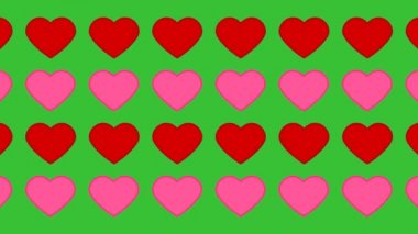yeşil arka plan üzerinde pembe ve kırmızı kalpler desen - animasyon