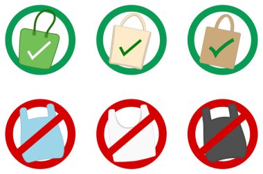Plastik ve ekolojik torba ile görüntü ve simgeler seti