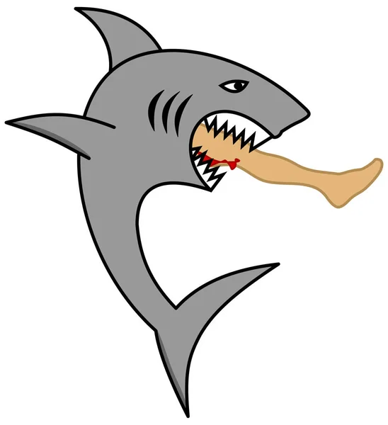 Een Gevaarlijke Haai Eten Van Een Man Been — Stockvector