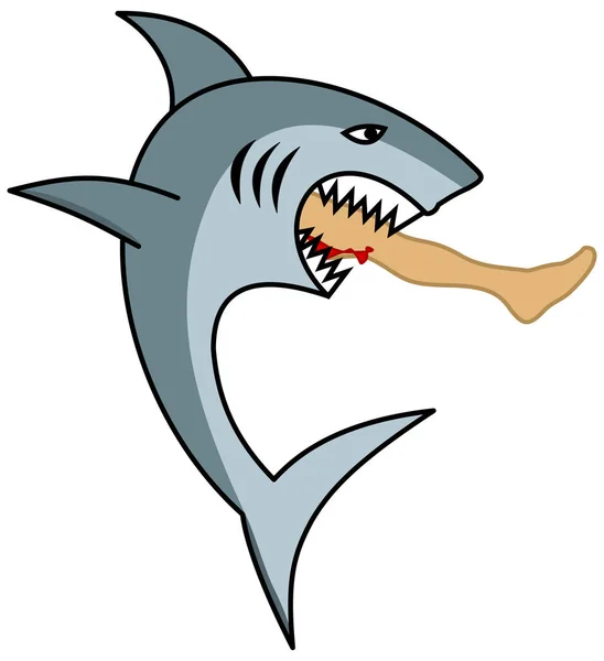 Een Gevaarlijke Haai Eten Van Een Man Been — Stockvector