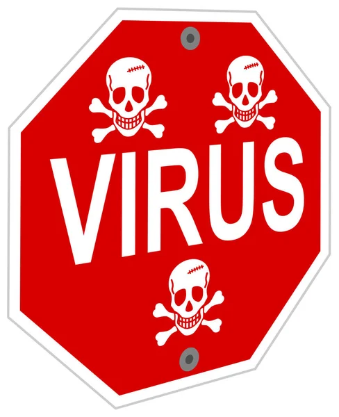 Panneau Alerte Virus Avec Crâne Rouge Croisés — Image vectorielle