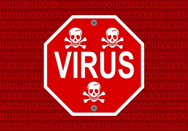 Concept Virus Informatique Nombres Binaires Avec Signe Danger Crâne — Image vectorielle