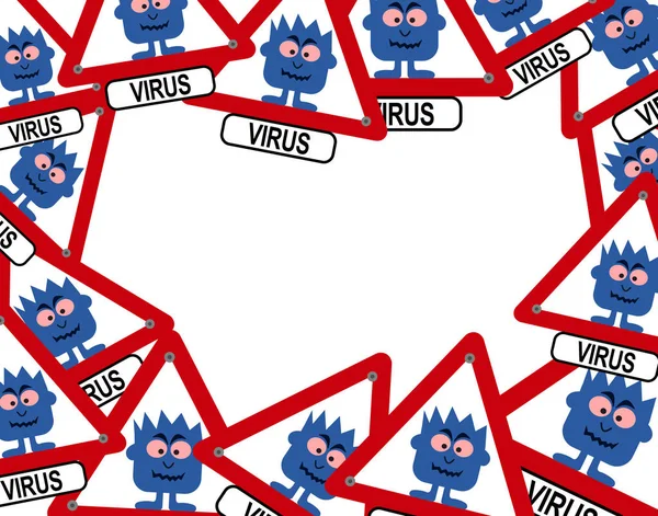 Patron Virus Avec Monstre Bleu Signe Avertissement — Image vectorielle