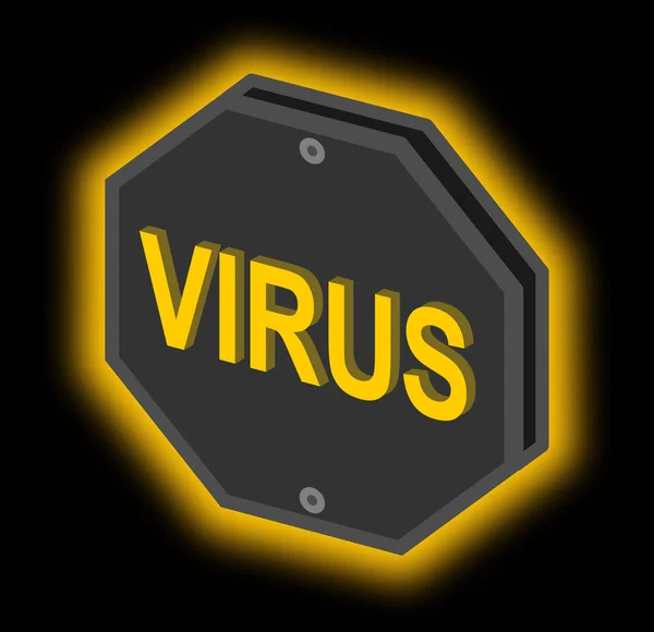 Signo Advertencia Amarillo Icono Virus Sobre Fondo Negro — Archivo Imágenes Vectoriales