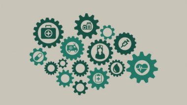 Sağlık departmanını temsil eden döner dişli çark montajı - animasyon