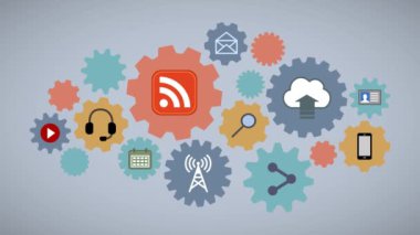 İnternet iletişim ağını temsil eden dönen dişli çark montajı - animasyon