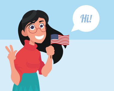 Ülke bayrağı hoş mutlu bir kadınla