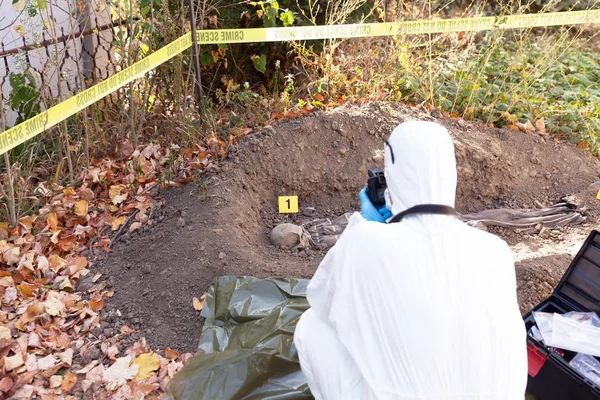 Enquête Sur Les Lieux Crime Spécialiste Des Sciences Judiciaires Travail — Photo