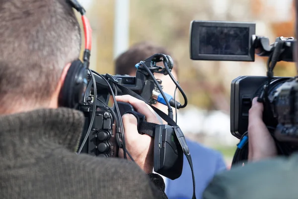 Fernsehkameras Bei Der Pressekonferenz Öffentlichkeitsarbeit — Stockfoto