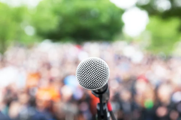 Microphone Focus Blurred Protest Public Demonstration — Stock Photo, Image