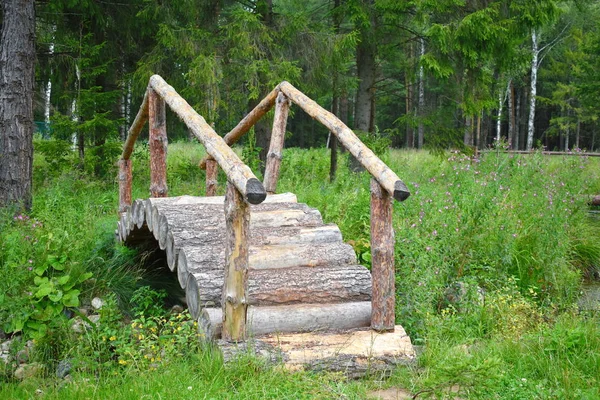 Деревянный Мост Поручнями Через Небольшую Реку Естественный Фон Настенной Бумаги — стоковое фото