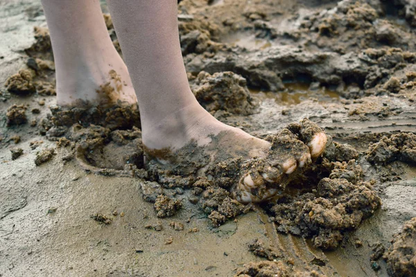 Das schmutzige Bein des Jungen. Aktivurlaub für Kinder an der frischen Luft — Stockfoto