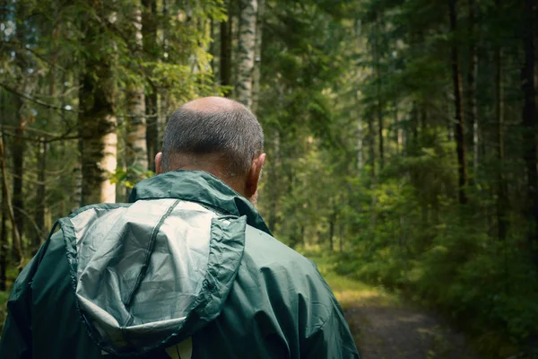 Close Male Nape Unknown Man Goes Deep Forest — Stock Photo, Image