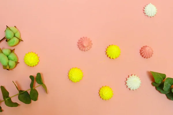 Flores Simples Sobre Fondo Rosa Con Espacio Para Copiar Tarjeta —  Fotos de Stock