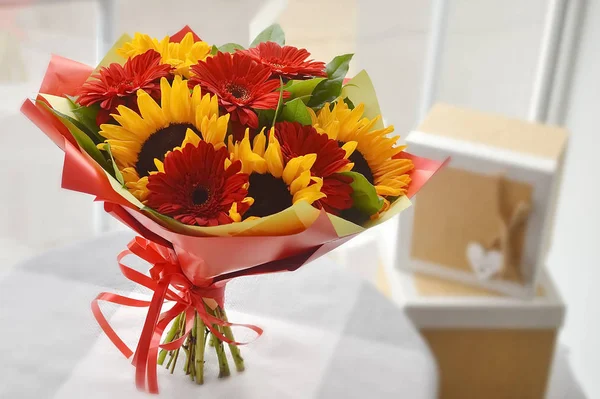 Beautiful lovely bouquet for flower shop.  Close-up.  Concept of flower shop.  Bouquet for catalog.