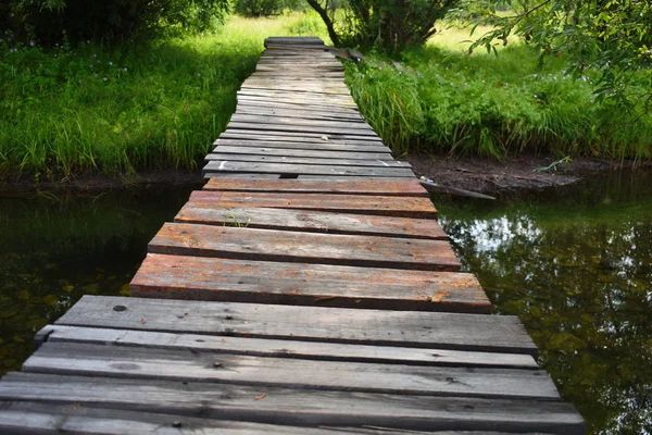 Beautiful Wooden Bridge Small River Natural Background Wall Paper — Stock Photo, Image