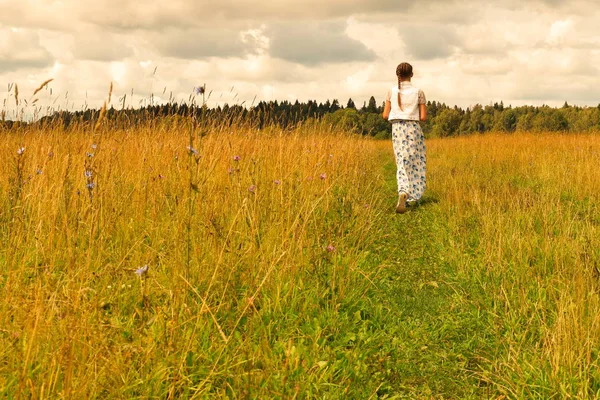 Девочка в поле летом — стоковое фото
