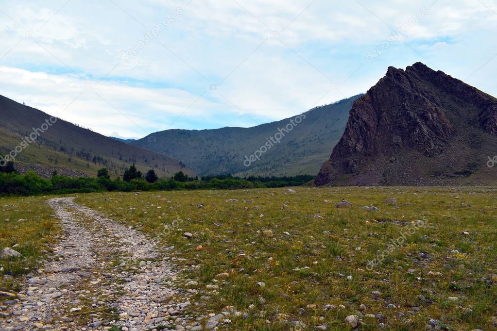 Idyllic scenic path to the mountains. Lake Baikal.