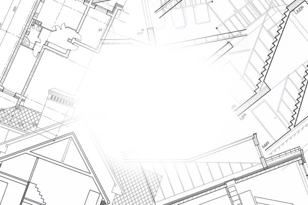 Составление плана этажа. Рисунок архитектурного здания . — стоковое фото