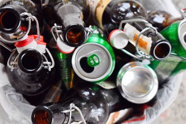 Ailede alkolizm sorunu var. Boş alkol şişeleri 