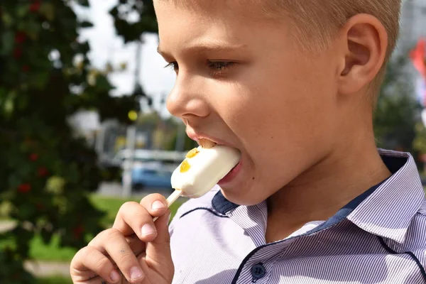 少年はおいしいケシを食べています. — ストック写真