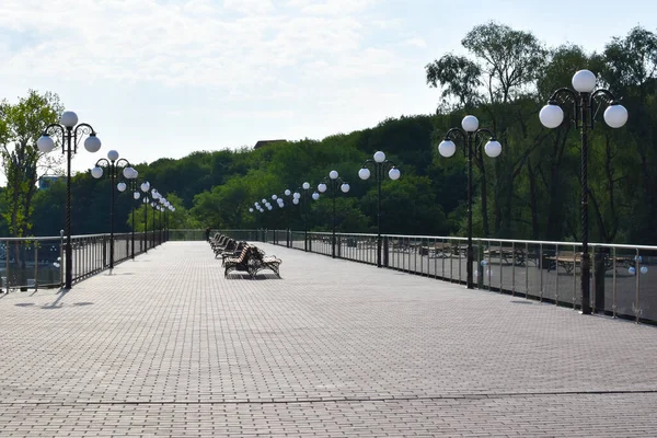 Acogedor parque de la ciudad con jardín. Hermoso paisaje del sur —  Fotos de Stock