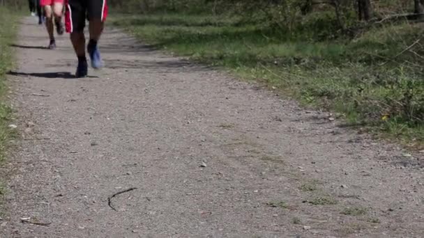 KRYVYI RIH, UCRANIA - ABRIL, 2019: Grupo de atletas aficionados entrenan corriendo en una carretera de travesía. Personas por un estilo de vida saludable . — Vídeos de Stock