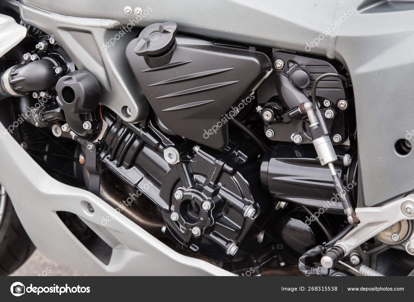 Engine parts of a racing motorcycle closeup. — Stock Photo © angor1975