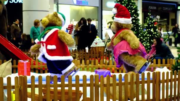 Wroclaw Polónia Janeiro 2020 Duas Grandes Bonecas Urso Artificial Vestidas — Vídeo de Stock