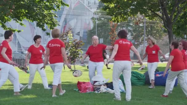 Dnipro Ukraine July 2020 Group Elderly Women Retirees Doing Physical — Stock Video